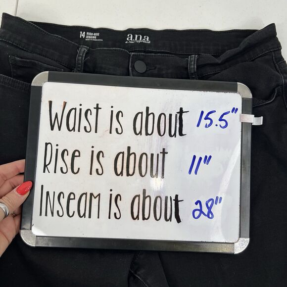 ana a new approach Size 14 High Rise Jeans Jeggings Black Raw Cut Hem Button Up - Picture 10 of 11